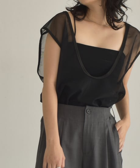 Piping Mesh Uneck Tops t1911-247