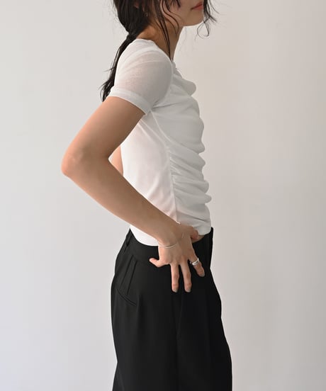 Tuck Drape Sheer Tops t1911-545