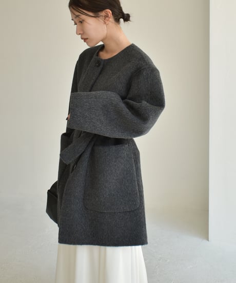 Wool Nocollar Midi Coat ⅽ1911-35