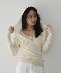 Vneck Hood Knit Tops t1911-503