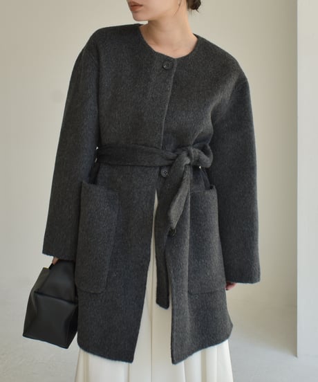 Wool Nocollar Midi Coat ⅽ1911-35