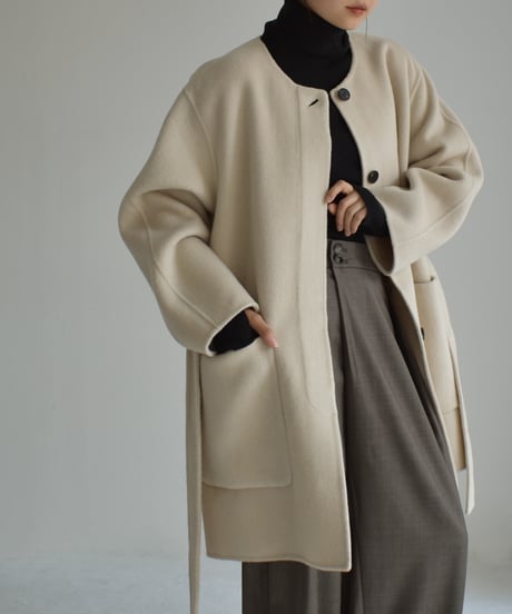Wool Nocollar Midi Coat ⅽ1911-35