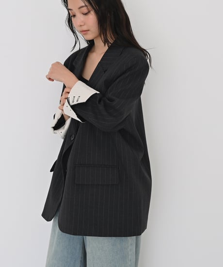 Over Size Stripe Jacket (Dark gray）t1911-517