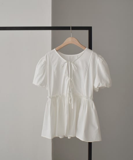Front Ribbon Puffsleeve Blouse t1911-359