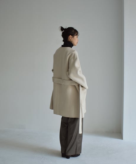 Wool Nocollar Midi Coat ⅽ1911-35