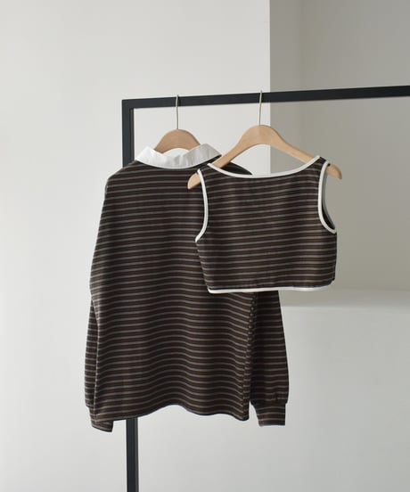 Bustier Set Random Border Rugger Shirt（Brown）t1911-519
