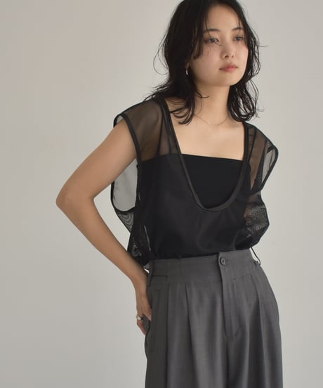 Piping Mesh Uneck Tops t1911-247