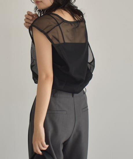 Piping Mesh Uneck Tops t1911-247