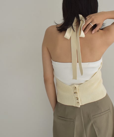 Halterneck Ribbon Knit Tops t1911-283