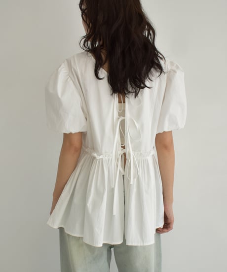 Front Ribbon Puffsleeve Blouse t1911-359