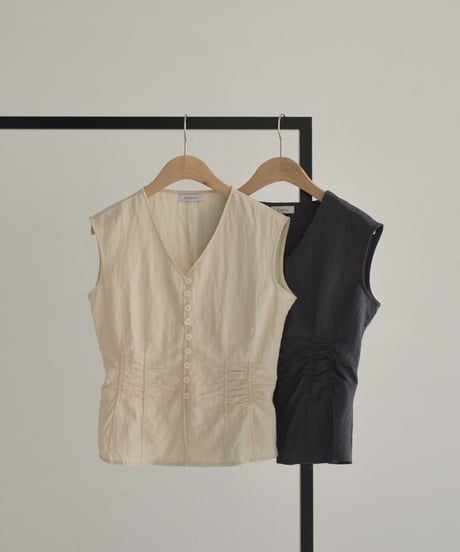 Shirring Waist Front Button Vest t1911-429
