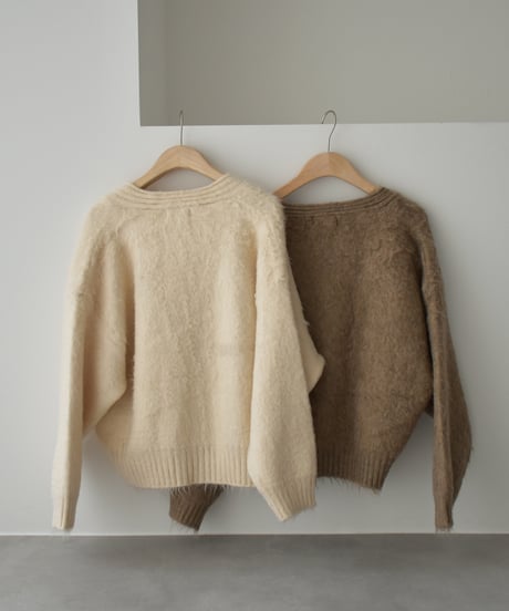 Vneck Shaggy Knit Cardigan t1911-491
