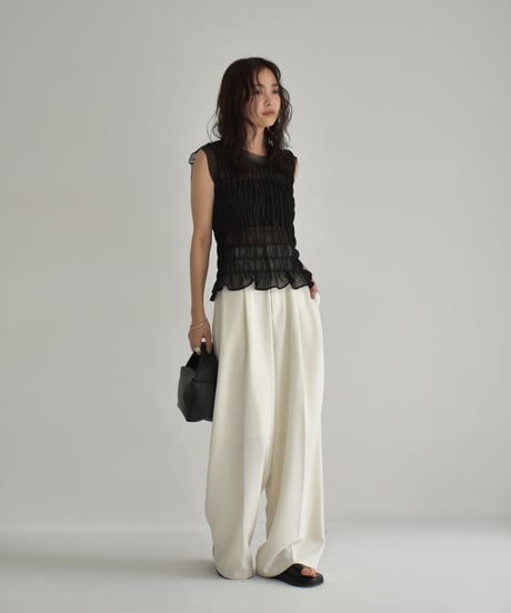 Sheer Shirring Nosleeve Tops t1911-377