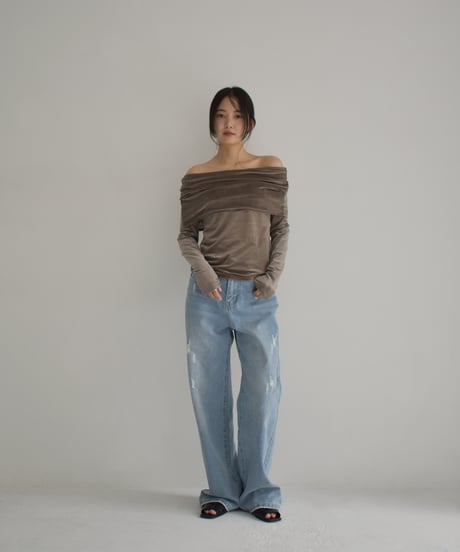 Sheer Velor Offshoulder Tops t1911-312
