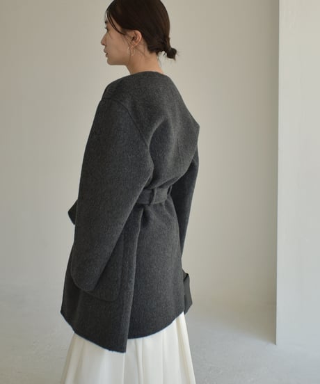 Wool Nocollar Midi Coat ⅽ1911-35