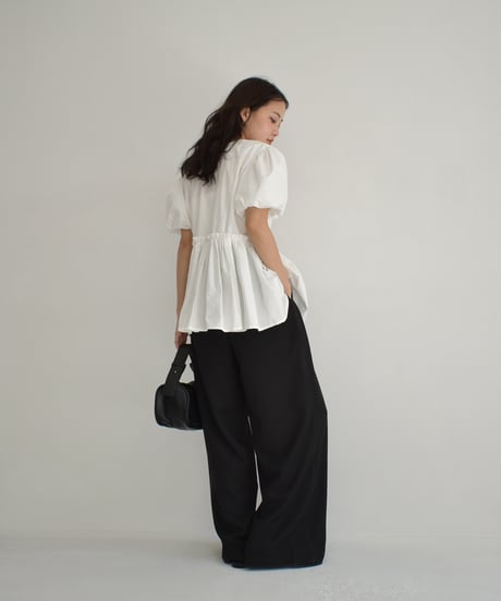 Front Ribbon Puffsleeve Blouse t1911-359