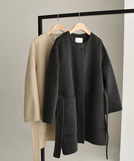 Wool Nocollar Midi Coat ⅽ1911-35