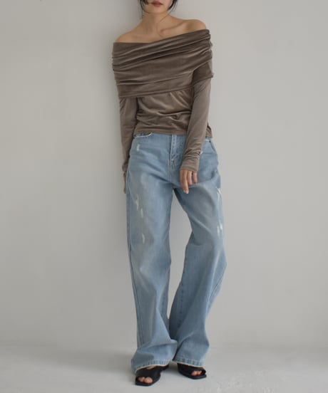 Sheer Velor Offshoulder Tops t1911-312