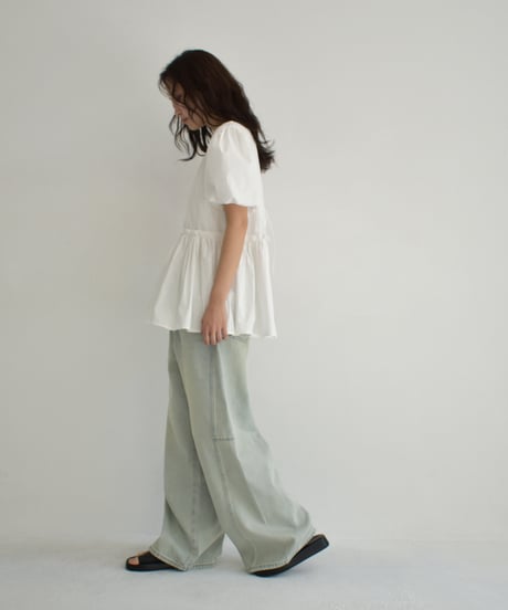 Front Ribbon Puffsleeve Blouse t1911-359