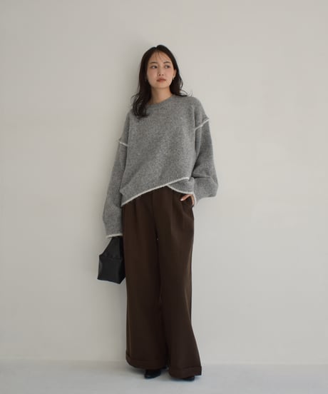 Wool Like Tuck Wide Pants bo2000-137