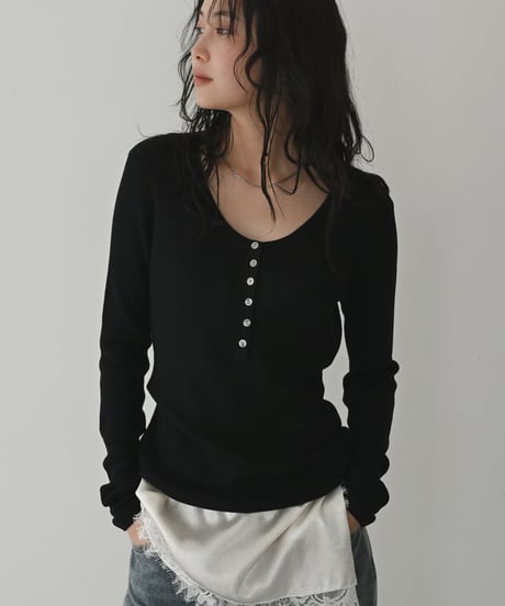 Henry Uneck Rib Knit Tops t1911-504