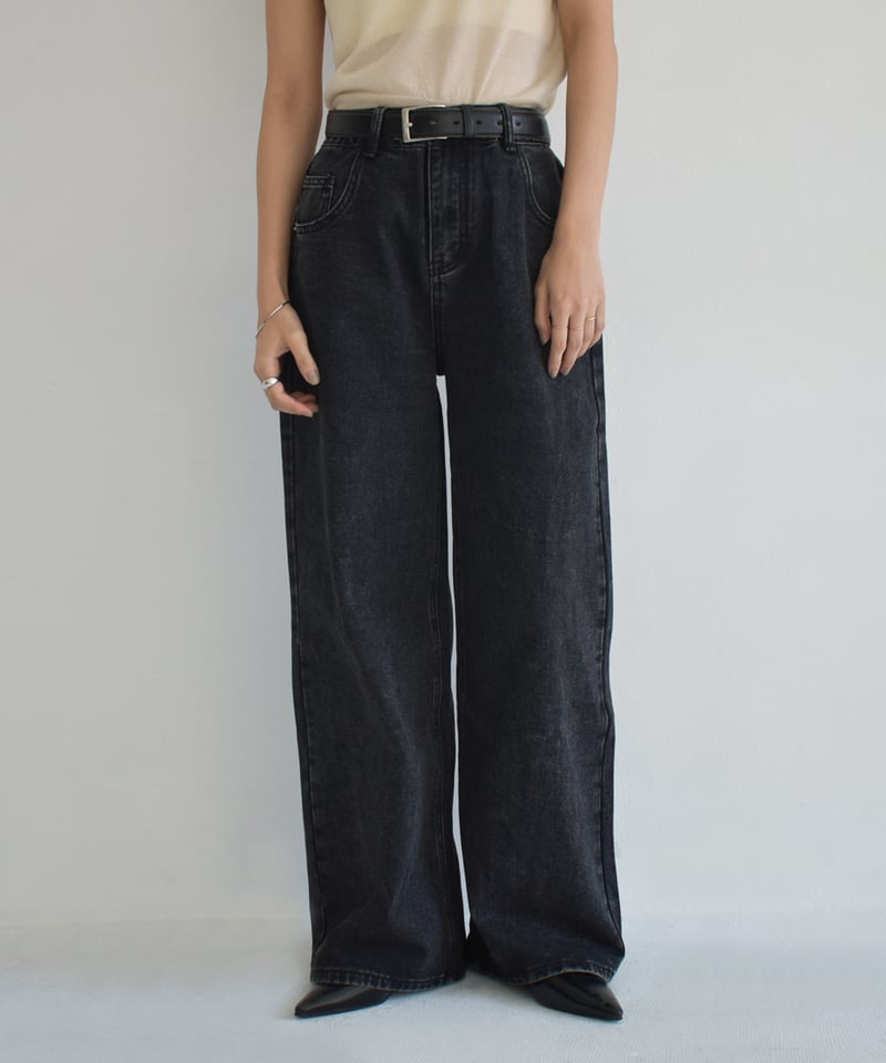 Wide Straight Black Denim bo2000-138 | cizatto