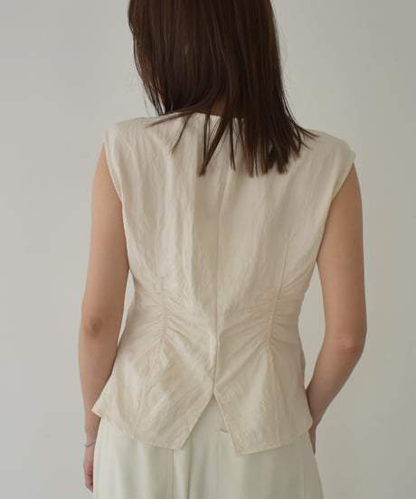 Shirring Waist Front Button Vest t1911-429