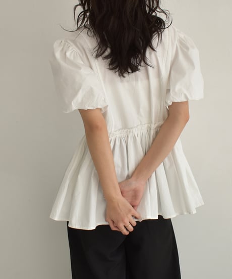 Front Ribbon Puffsleeve Blouse t1911-359