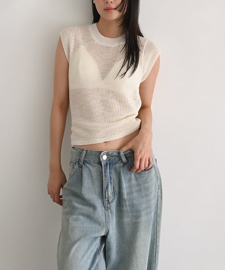 Back Ribbon Mesh Tops t1911-548