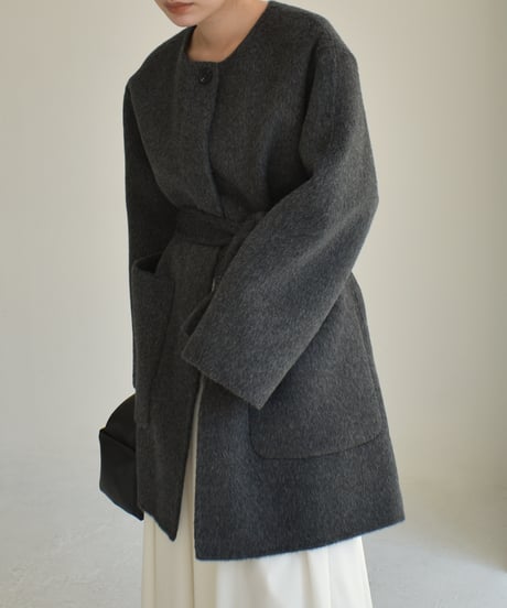Wool Nocollar Midi Coat