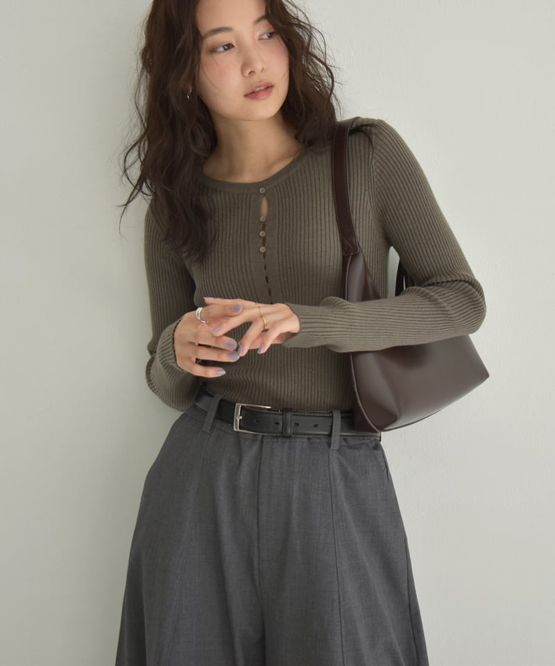 Hole Cut Rib Knit Tops t1911-349 | cizatto