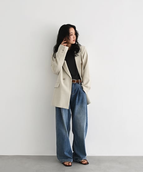 Linen Mix Double Breasted Jacket（Light beige） t1911-518