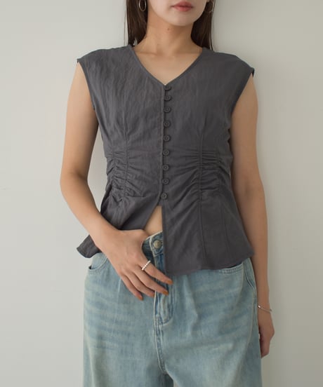 Shirring Waist Front Button Vest t1911-429