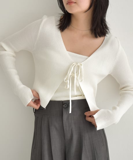 Rib Knit Ribbon Cardigan t1911-269