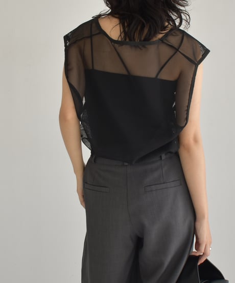 Piping Mesh Uneck Tops t1911-247