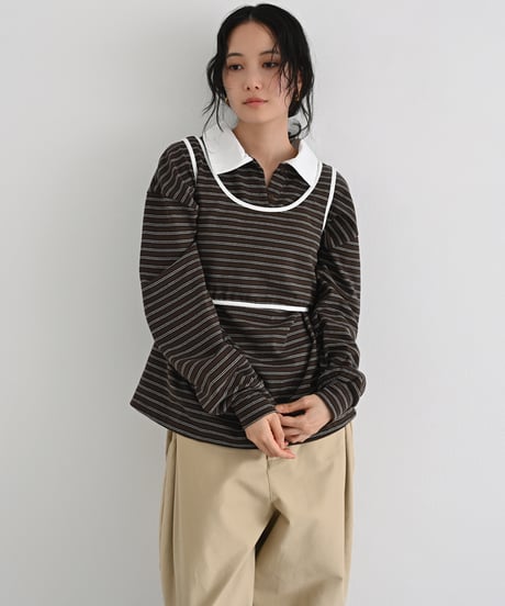 Bustier Set Random Border Rugger Shirt（Brown）t1911-519