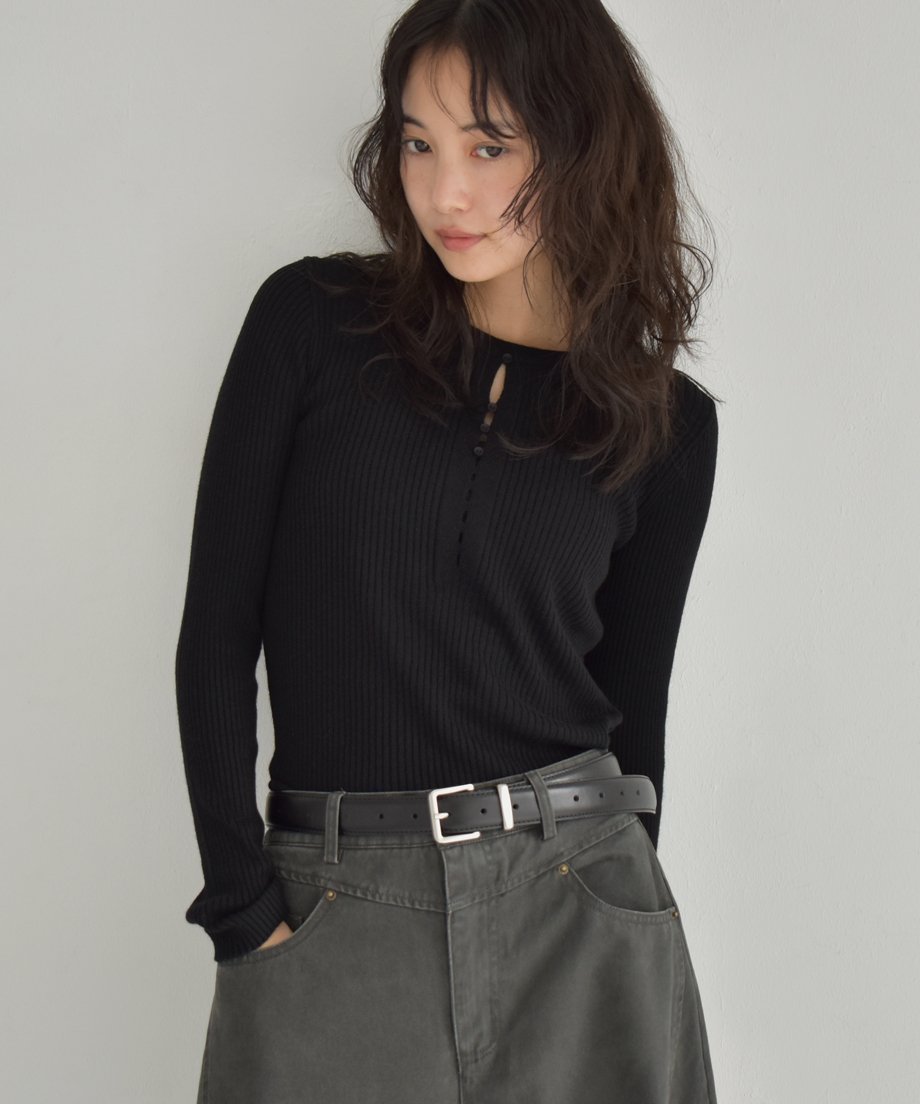 トップス At Last RIB KNIT TEE Hole Cut Rib Knit Tops t1911-349 | cizatto