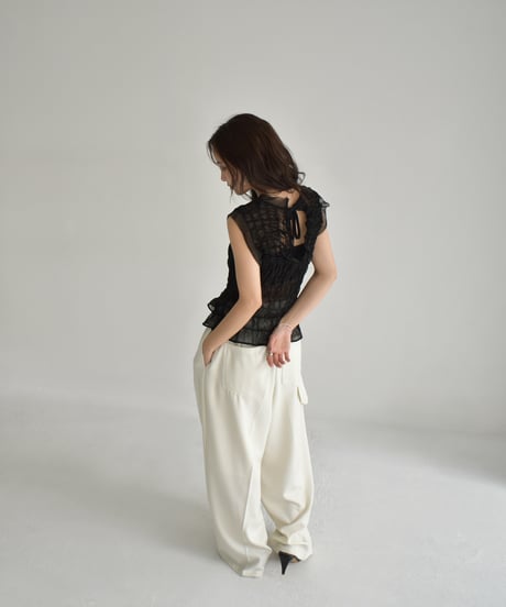 Sheer Shirring Nosleeve Tops t1911-377