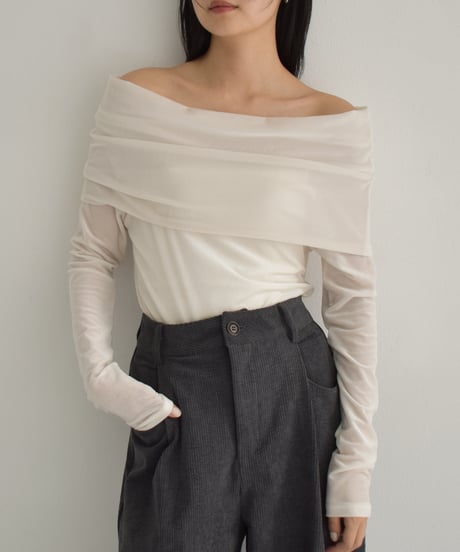 Sheer Velor Offshoulder Tops t1911-312