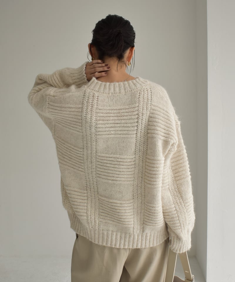 The toe amour loose knit ivory ハートニット