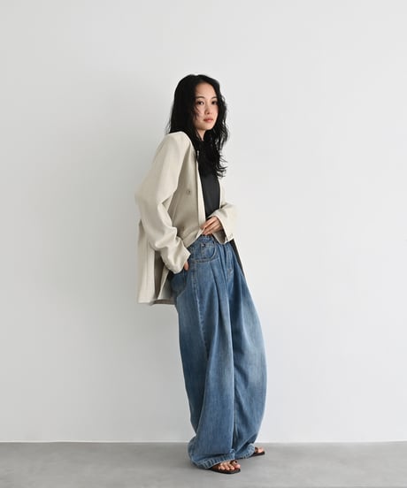 Linen Mix Double Breasted Jacket（Light beige） t1911-518