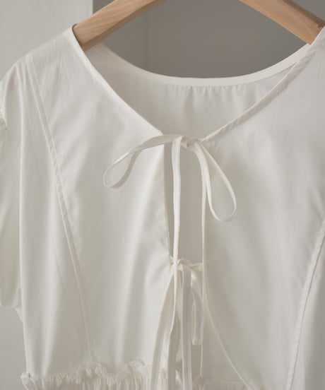 Front Ribbon Puffsleeve Blouse t1911-359