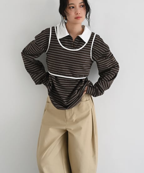 Bustier Set Random Border Rugger Shirt（Brown）t1911-519