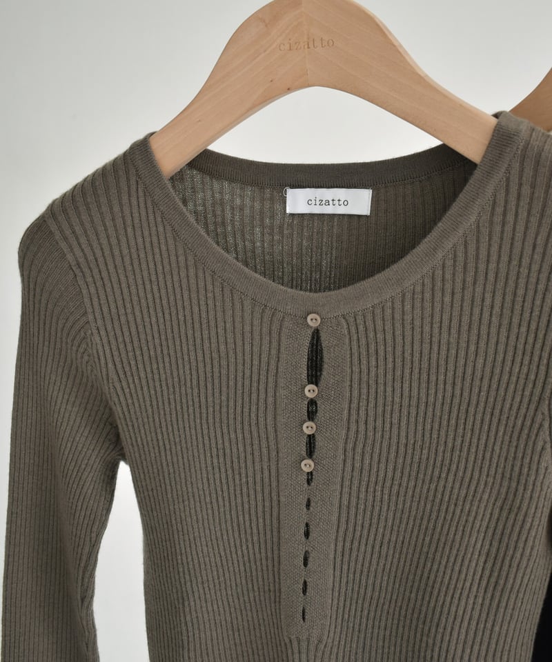 Hole Cut Rib Knit Tops t1911-349 | cizatto