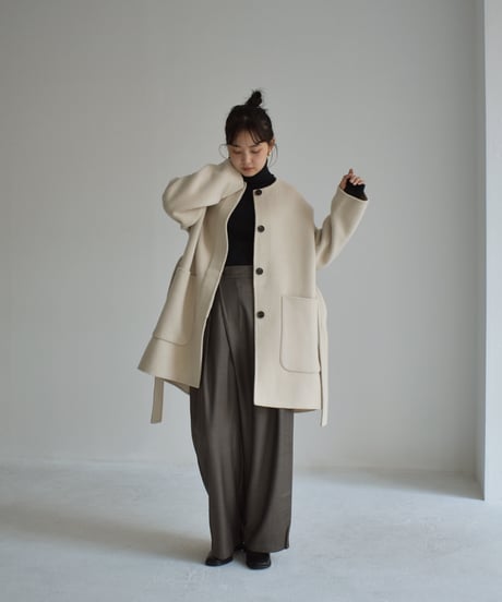 Wool Nocollar Midi Coat ⅽ1911-35