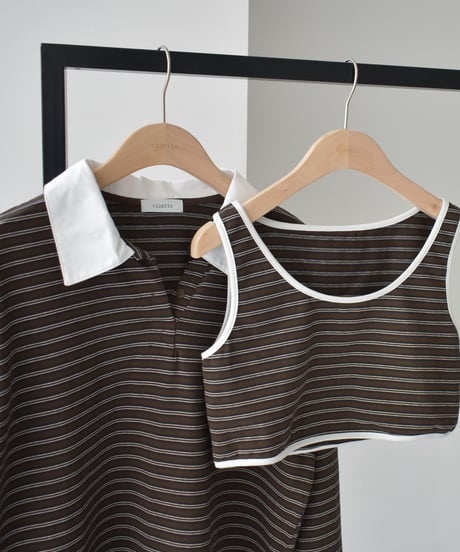Bustier Set Random Border Rugger Shirt（Brown）t1911-519