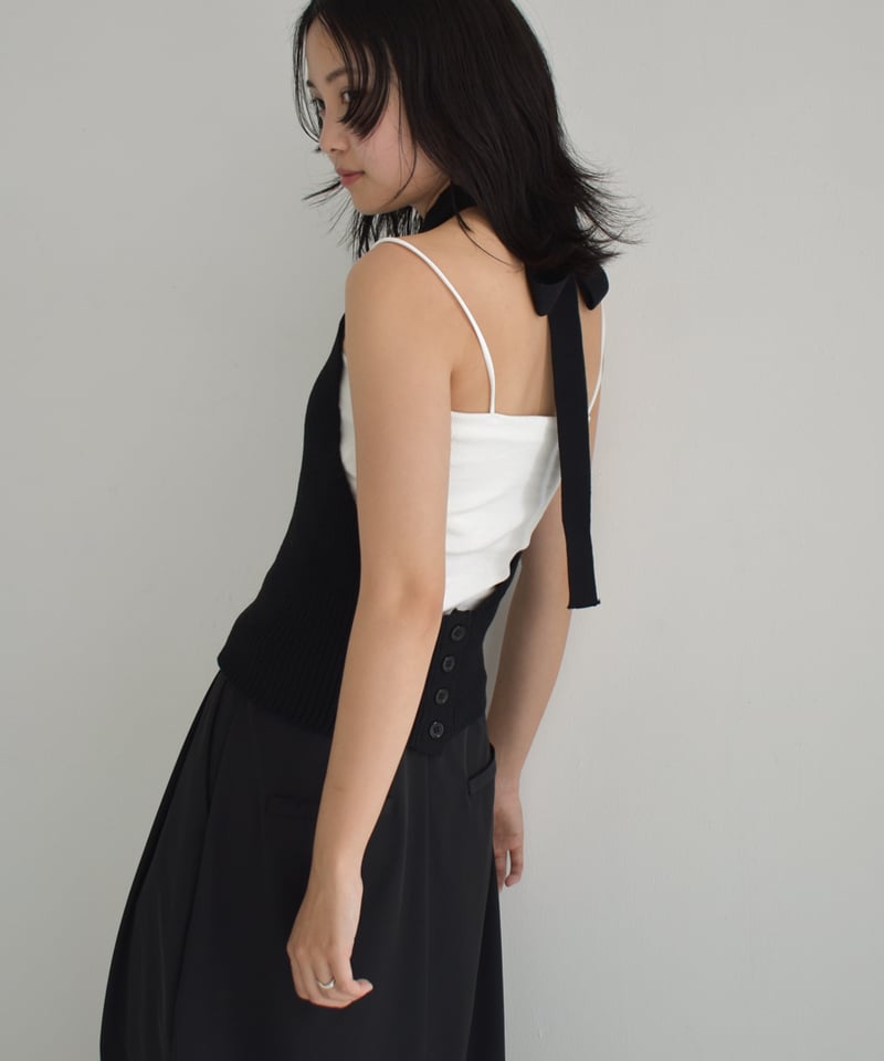 Halterneck Ribbon Knit Tops t1911-283 | cizatto