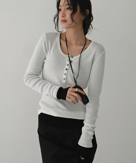 Henry Uneck Rib Knit Tops t1911-504