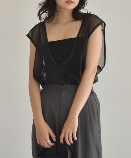 Piping Mesh Uneck Tops t1911-247