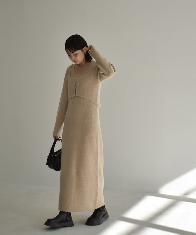 ○★新品 未使用 AMACA 定番ツィードワンピース オフホワイト I Line Knit Onepiece op-0202009521 | cizatto